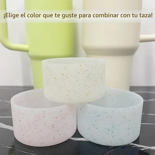 Vista 5 de Funda protectora de silicona con purpurina WORBSS para taza Stanley Cup H2.0 de 20, 30, 40 onzas y botella Hydro Flask de 18-24 onzas con cubierta