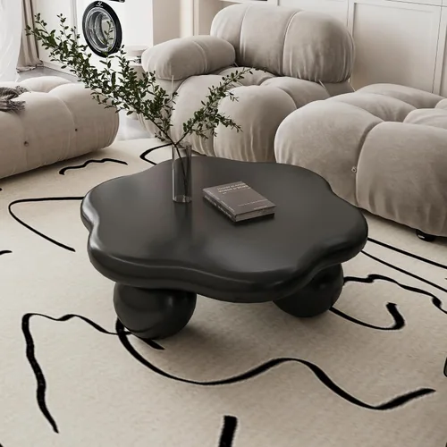 Vista 22 de Mesa de centro Cloud de 47.2 pulgadas con 3 patas de bola, moderna mesa central irregular para sala de estar, mesa de té pequeña baja y bonita
