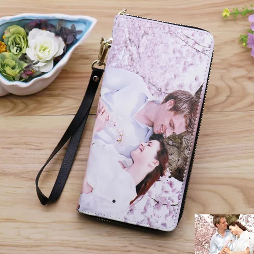 Vista 4 de Billetera de cuero de grano superior con foto personalizada para mujer, Negro de un solo lado, Classic