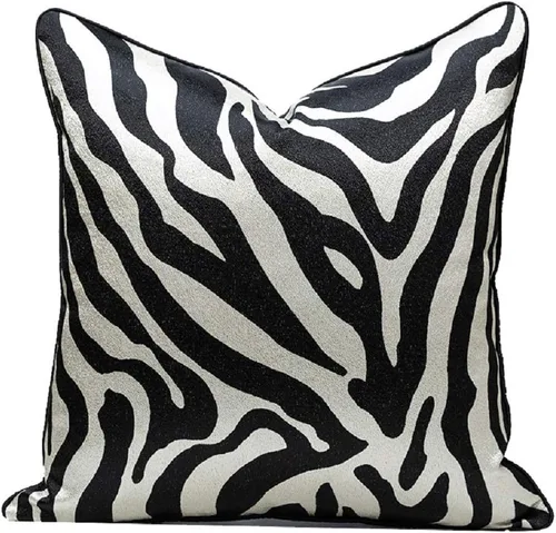 Vista 2 de Juego de 2 fundas de almohada decorativas con estampado de animales, estampado de cebra y guepardo, fundas de cojín en blanco y negro para sala