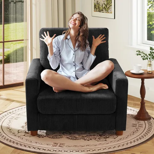 Vista 20 de Kidirect Silla de acento extragrande de 35.5 pulgadas, sillas de sala de montaje fácil, silla de lectura de pana para dormitorio, sillas de acento