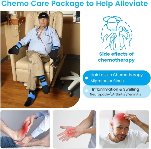 Vista 2 de SuzziPad Ice Pack - Gorro para aliviar el estrés, calcetines de enfriamiento y guantes fríos para neuropatía por quimioterapia, artículos