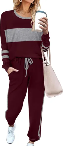 Vista 78 de Aloodor conjunto deportivo de 2 piezas para mujer, con sudadera con cuello redondo, sin botones