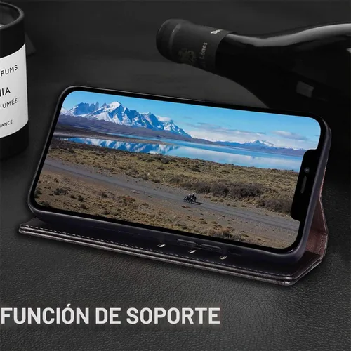 Vista 6 de SUANPOT Funda de piel tipo cartera para iPhone 12 Pro Max con bloqueo RFID, tarjetero de crédito, libro de folio magnético de PU para Apple 12 Negro