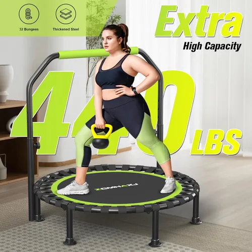 Vista 2 de ZCMHAXJ Mini trampolín plegable, trampolín de rebote de 40 pulgadas/48 pulgadas para adultos y niños, capacidad de 450 libras con barra ajustable