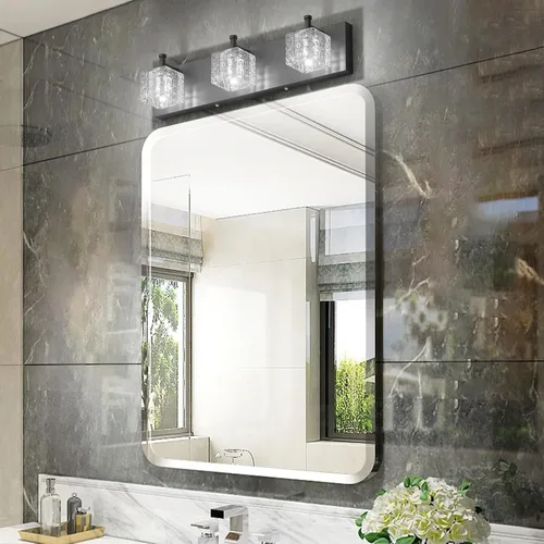 Vista 5 de Ralbay Luz de Tocador Negra 3 Luces Cristal Moderno Negro Mate Accesorios de Iluminación para Baño Accesorios de Luz de Tocador de Baño de Cristal