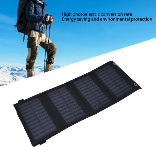Vista 2 de plplaaoo Panel solar, cargador de batería solar, panel solar portátil, mantenedor de batería solar, alta tasa de conversión de 20 W, bolsa plegable