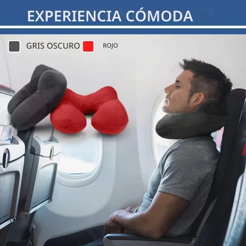 Vista 2 de Almohada inflable de viaje para avión, almohada inflable para el cuello para viajar con terciopelo suave, funda lavable para dormir, avión, tren