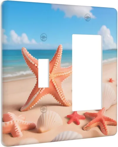 Vista 7 de Starfish 1 palanca 1 interruptor de luz basculante cubierta de placa de pared decoración para el hogar dormitorio cocina decorativa 4.5 x 4.5
