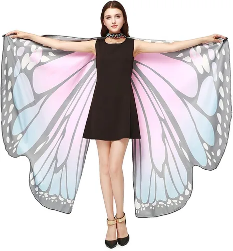 Vista 7 de AWAYTR Chal de alas de mariposa para mujer, capa de hada para mujer, accesorio de disfraz de Halloween