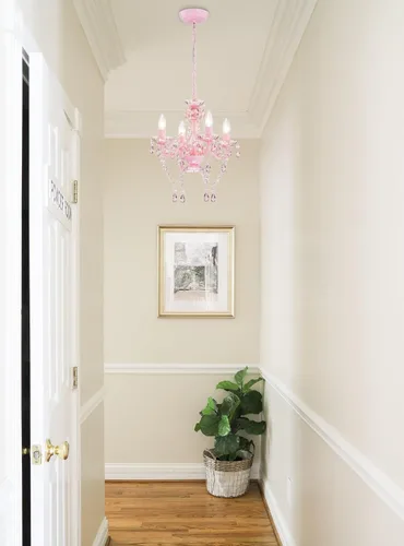 Vista 3 de LaLuLa Mini Lámpara de Araña con Cristales de Acrílico Lámpara de Araña Rosa de 4 Luces Lámparas de Araña Modernas para Dormitorio y Habitación