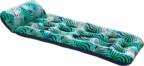 Vista 9 de Aqua - Flotador inflable con contorno de 18 bolsillos, tela de lujo, flotador de piscina para sentarse al sol, alta resistencia, color helechos