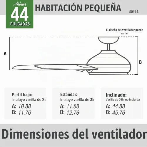 Vista 7 de Hunter 59614 Kennicott - Ventilador de techo para exterior o interior de 44 pulgadas sin luz - Ventilador de techo blanco sin luz, para patio Blanco