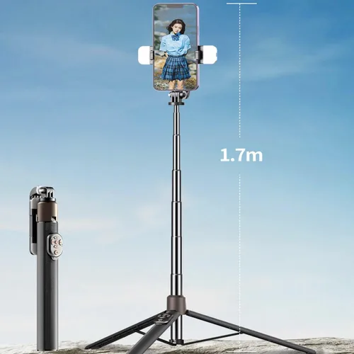 Vista 5 de Trípode de teléfono de 67 pulgadas y trípode de viaje para selfies de iPhone, con soporte para teléfono, rotación de 360°, palo selfie extensible