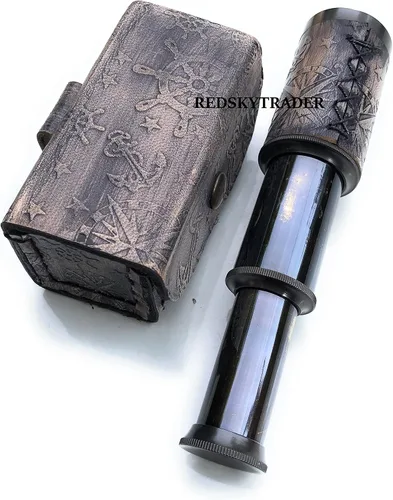 Vista 2 de 6 "latón telescopio de mano náutico pirata spyglass con caja telescopio decorativo