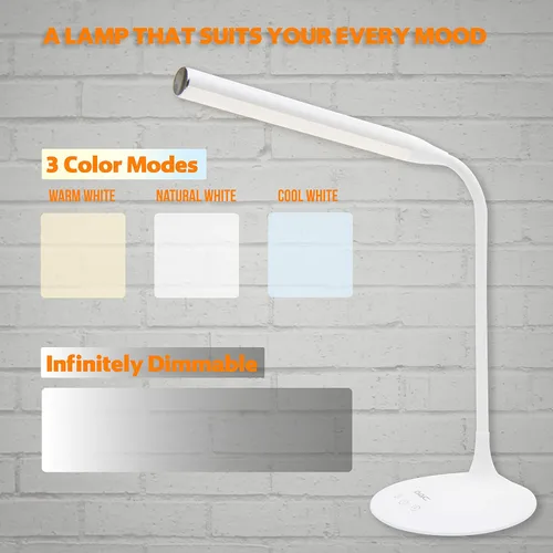 Vista 2 de DAC Lámpara de escritorio LED, lámpara de mesa para el cuidado de los ojos, cuello de cisne flexible de 360 grados, regulable continuamente, 3 modos