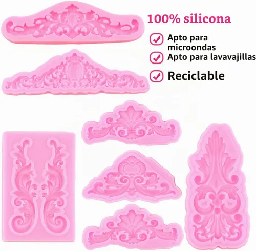Vista 3 de Mujiang Juego de 7 moldes de silicona para fondant de encaje de voluta de Estilo a