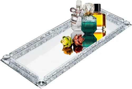 Vista 8 de Bandeja de cristal de cristal, 11.8 x 7.9 pulgadas, color rosa rectangular