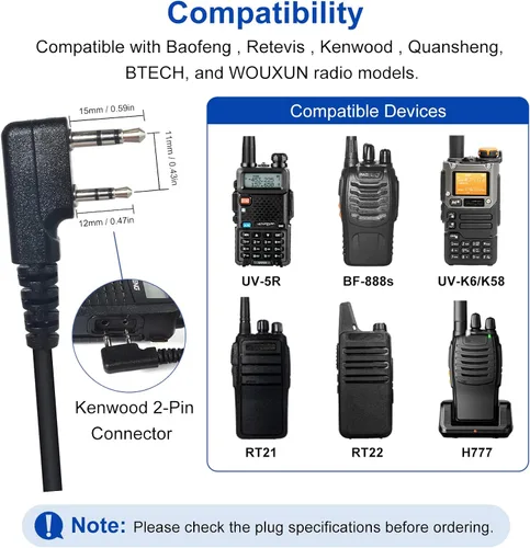 Vista 2 de Walkie Talkie Auricular con micrófono PTT 2-Pin G-forma de auriculares de seguridad