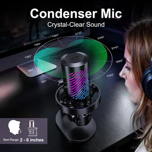 Vista 5 de tenlamp Micrófono USB para juegos para transmisión y podcast, control