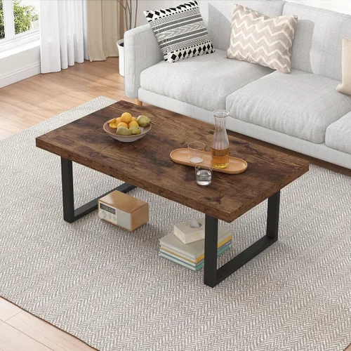 Vista 10 de Mesa de café IBF negra, mesa de centro minimalista industrial de madera, mesa moderna y simple rectangular para sala de estar, mesa de café y cóctel