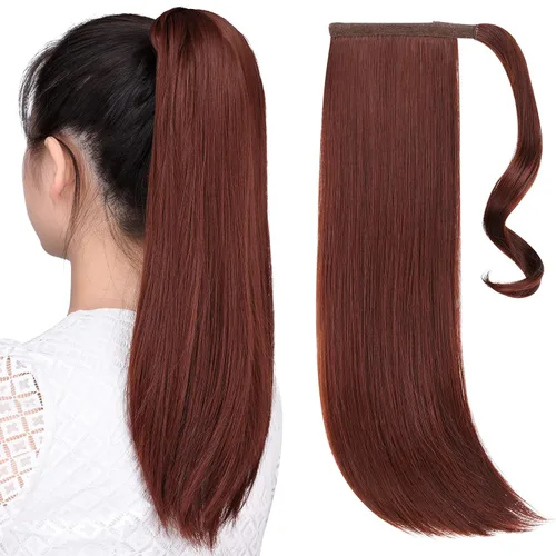 Vista 62 de Extensiones de cola de caballo, extensión de cola de caballo negra de 16 pulgadas, corta, ondulada, rizada, envolvente, resistente al calor