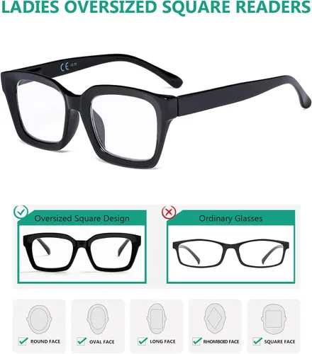 Vista 4 de Eyekepper Gafas de mujer - Gafas de diseño cuadrado de gran tamaño para mujer, color negro