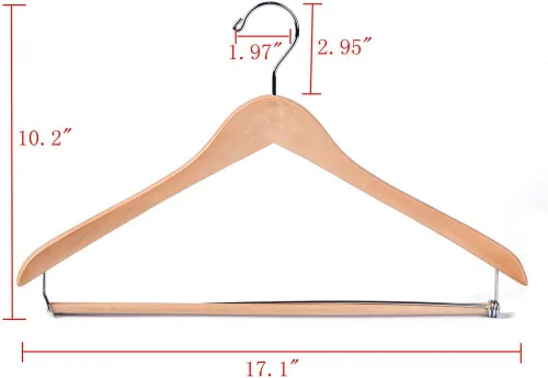 Vista 4 de Quality Hangers Perchas de madera hermosas y resistentes con barra de bloqueo, madera natural brillante (5)