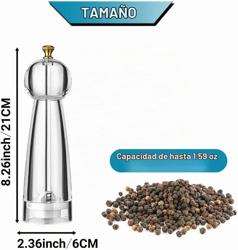 Vista 7 de Molinillo de sal y pimienta de acrílico transparente de gran capacidad