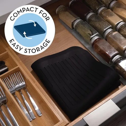 Vista 6 de S&T INC. Tapete de silicona para secar platos para encimera de cocina, 16 x 18 pulgadas, color negro