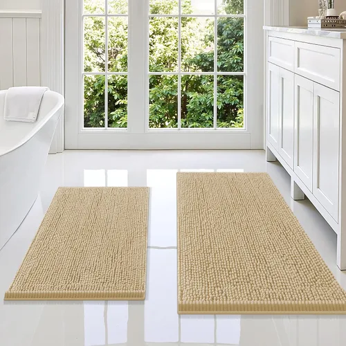 Vista 23 de Juego de alfombras de baño Smiry de 2 piezas, suave alfombra absorbente de chenilla y juego de alfombra en forma de U para inodoro, alfombra de baño