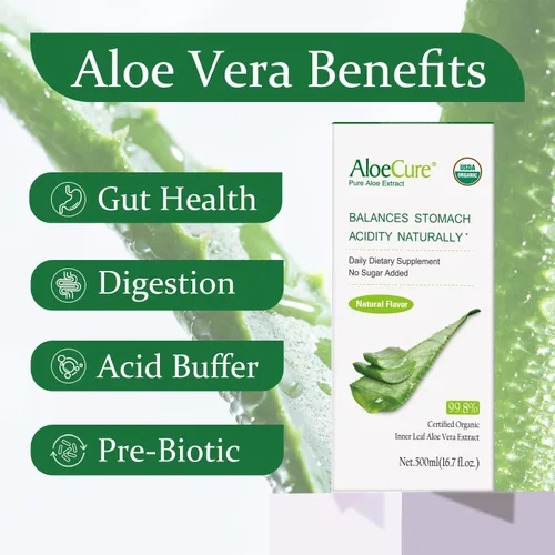 Vista 2 de AloeCure Jugo de aloe vera orgánico USDA hecho dentro de las 12 horas de la cosecha - Jugo puro de aloe natural, suplemento digestivo para apoyar