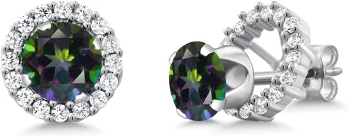 Vista 188 de Gem Stone King Aretes redondos de plata de ley 925 de 0.236 in con piedra natal extraíble para mujer