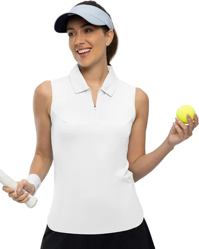 Vista 2 de YSENTO Camiseta polo de golf sin mangas con cuello y cremallera para mujer, de secado rápido, absorbe la humedad
