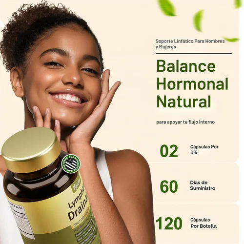Vista 3 de Cápsulas de drenaje linfático, fórmula herbaria natural de 120 unidades para la salud inmunológica y equilibrio de líquidos con diente de león