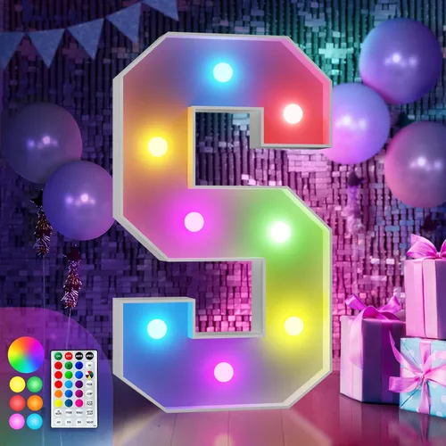 Vista 41 de Imprsv Letras coloridas de marquesina de 3 pies y letras grandes iluminadas RGB con control remoto, decoraciones de fiesta de cumpleaños Carta