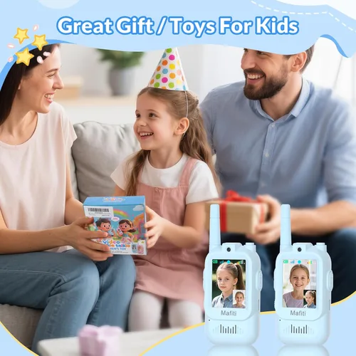 Vista 7 de Mafiti Juguetes para niños y niñas de 3, 4, 5, 6, 7, 8 años, mini video walkie talkies para niños, paquete de 2 unidades, recargable, rango de 1000