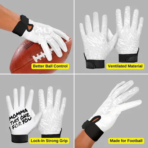 Vista 5 de SLEEFS Guantes receptores de fútbol [1 par] – Antideslizantes, agarre de silicona pegajosa – Tallas para jóvenes y adultos