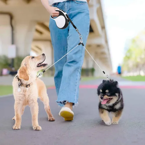Vista 7 de BINGPET Correa doble retráctil para perro con luz, correa doble para perros sin enredos de 360° para dos perros con cuerdas de alambre reflectantes