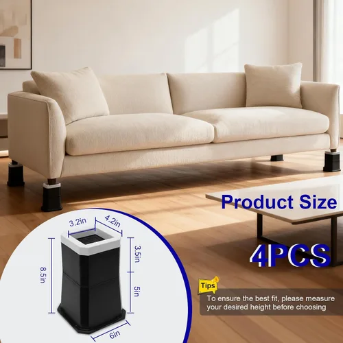 Vista 2 de EleganceX Elevadores de cama resistentes, paquete de 4 – eleva camas, mesa y sofá de hasta 3.5/5/8.5 pulgadas, elevadores antideslizantes