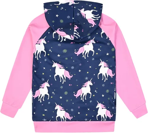 Vista 2 de Jxstar Sudadera raglán con capucha y cremallera para niñas con bolsillos