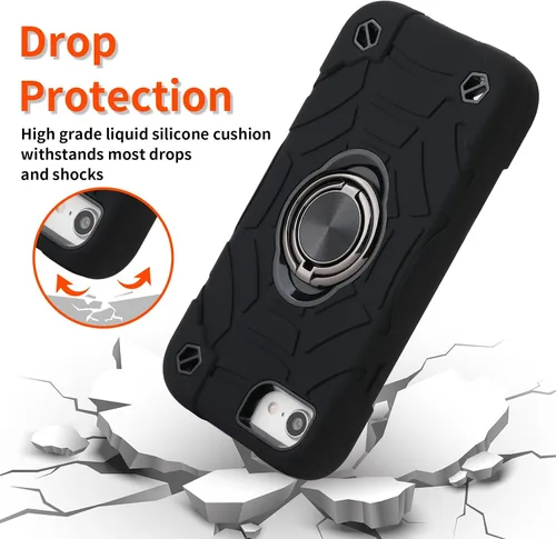 Vista 2 de Funda para iPhone SE de 3ª/2ª generación, iPhone 8/7/6/6S con soporte (no para modelos de tamaño grande), funda híbrida a prueba de golpes de Negro