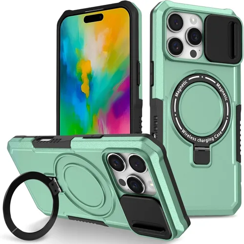 Vista 52 de Funda magnética para iPhone 11, soporte de anillo con ventana corrediza, funda protectora mate a prueba de golpes para iPhone 11 6.1, fundas
