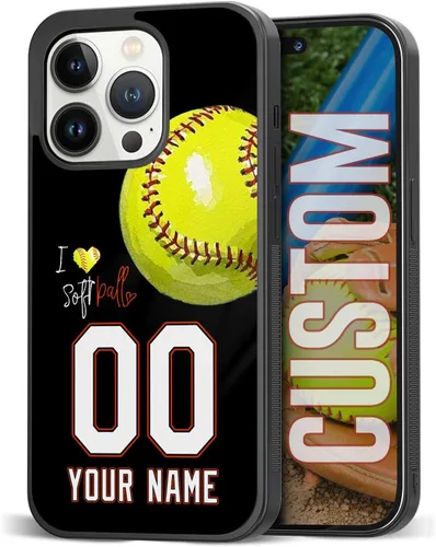 Vista 11 de Funda personalizada para teléfono con texto de Softbol en forma de corazón con girasol para iPhone 17 16 15 14 13 12 11 Pro Max Plus Mini Xs Xr 8