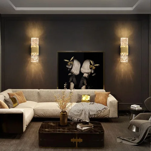 Vista 5 de Modernos apliques de pared de cristal, lámpara de pared con acabado de color dorado mate, iluminación de pared de cristal con pantalla de vidrio