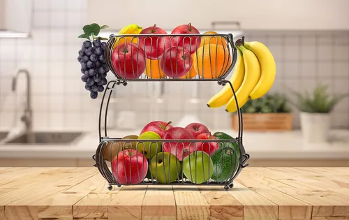 Vista 2 de Simple Houseware Soporte oblato para cesta de frutas de 2 niveles, bronce