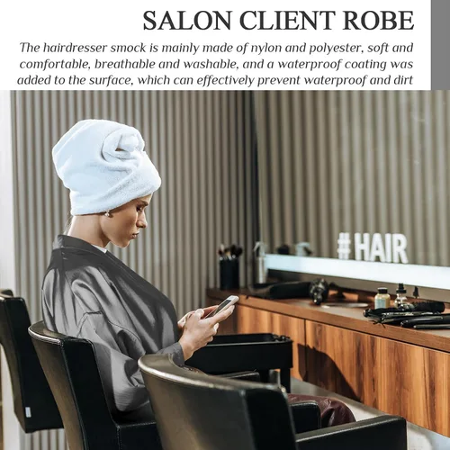 Vista 5 de Leumoi 8 batas de salón para peluquería, para cliente, con bolsillos para clientes y mujeres (gris)