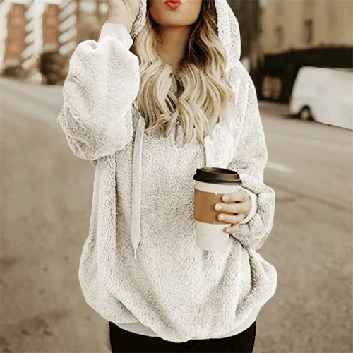 Vista 2 de ZJRXM Sudadera casual con capucha de forro polar sintético con cremallera y cordón suave para mujer