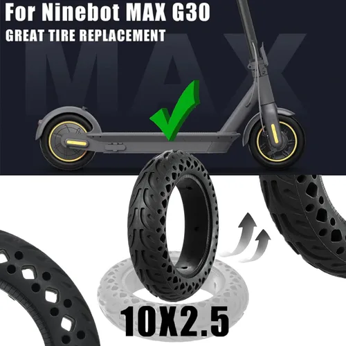 Vista 2 de Neumático de scooter 60/70-6.5 sin cámara: 10x2.50 Reemplazo de neumático sólido para Hover 1 Alpha Hiboy MAX3 Segway Ninebot MAX G2 G30LP Scooter