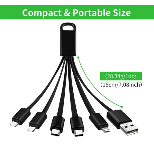 Vista 7 de Herfair Cable de carga múltiple (paquete de 2) Cable de carga universal 6 en 1 Cable de alimentación para múltiples dispositivos con conectores Negro